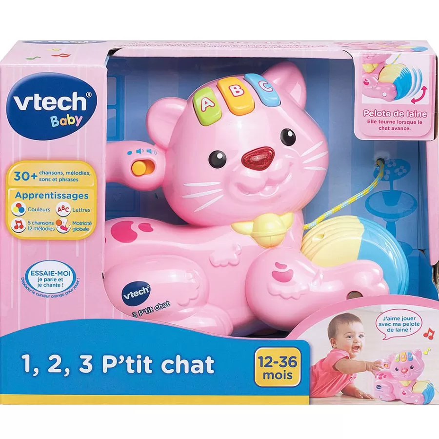 Vehicules Et Jouets Roulants-VTech Baby 1, 2, 3 P'Tit Chat Rose - Jouet Interactif