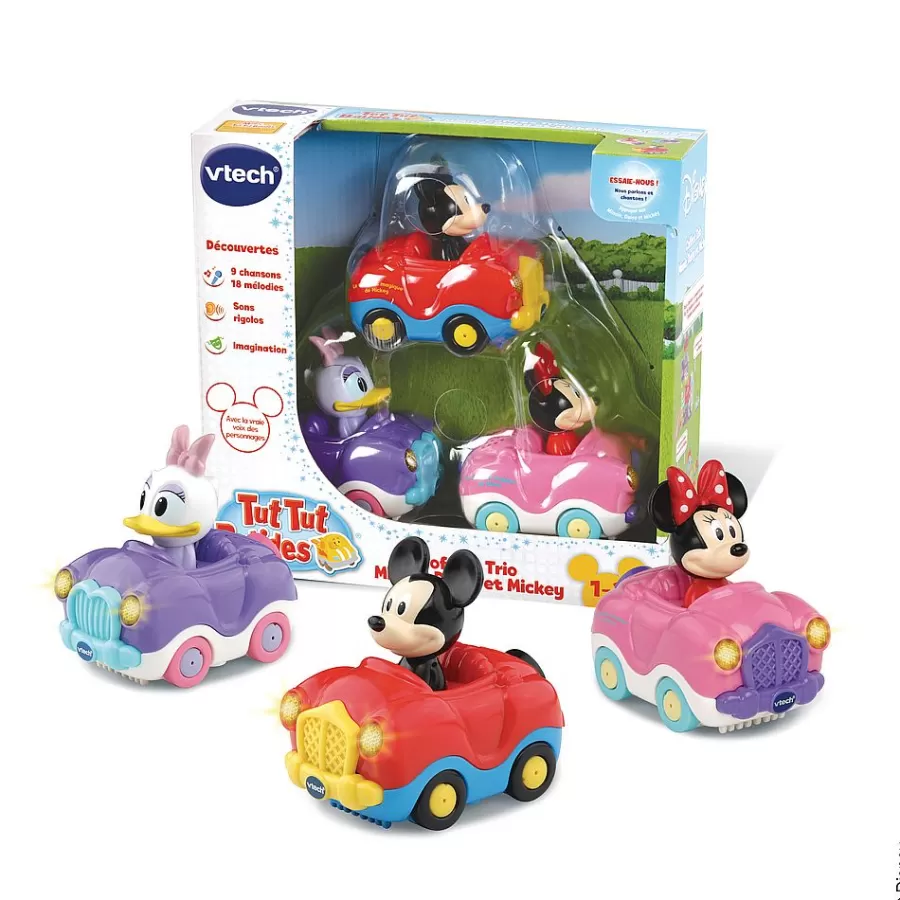 Voitures Jouets Garages Et Circuits-Tut Tut Bolides Coffret Trio Minnie/Mickey (Cabrio Minnie + Cabrio Daisy+ Cabrio Mickey)