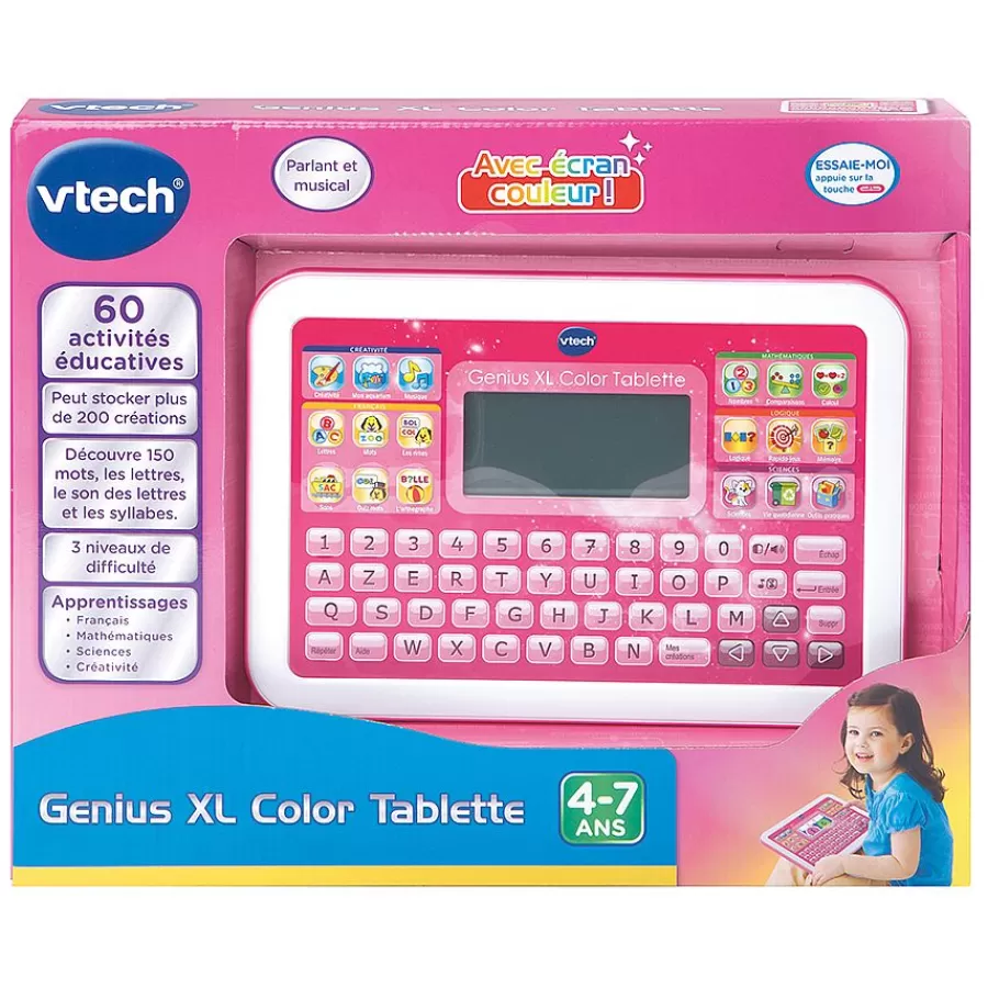 Ordinateurs, Tablettes Et Consoles-VTech Genius Xl Color Tablette Rose - Tablette Educative