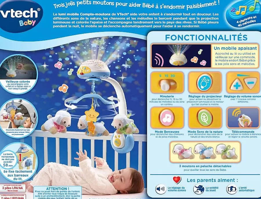 Veilleuses Et Mobiles Bebe-VTech Baby Lumi Mobile Compte-Moutons Bleu - Mobile Pour Bebe