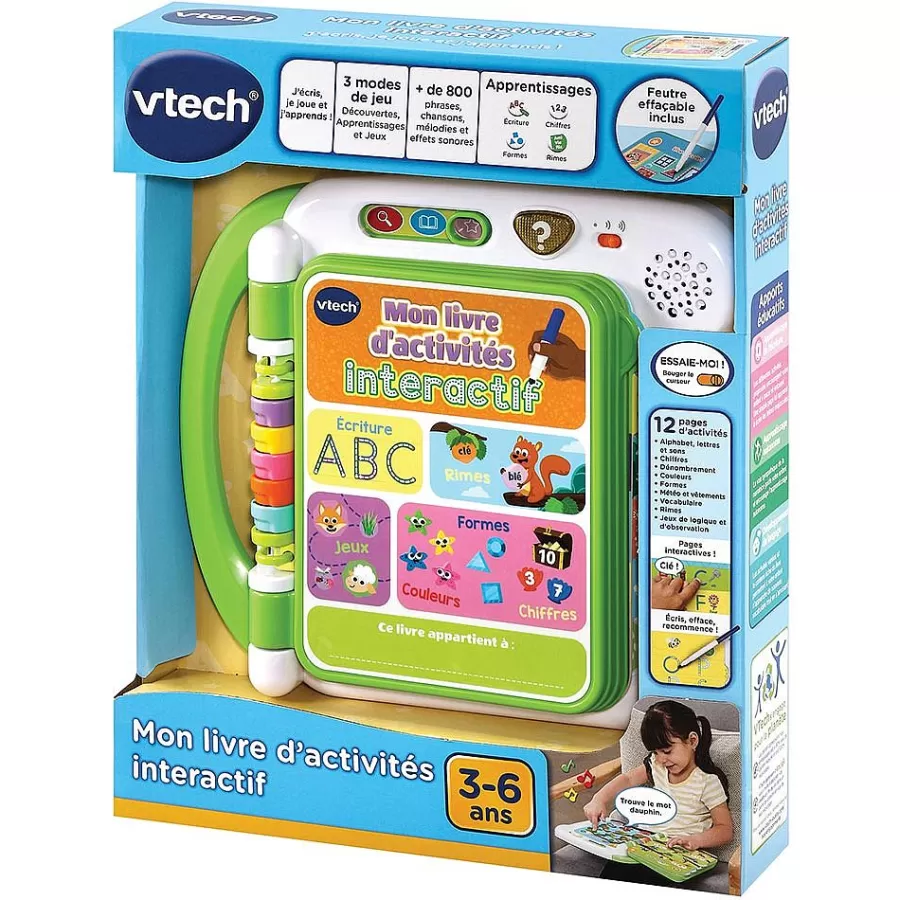 Jeux Pour Apprendre A Lire, Compter, Ecrire-VTech Mon Livre D'Activites Interactif - J'Ecris, Je Joue Et J'Apprends