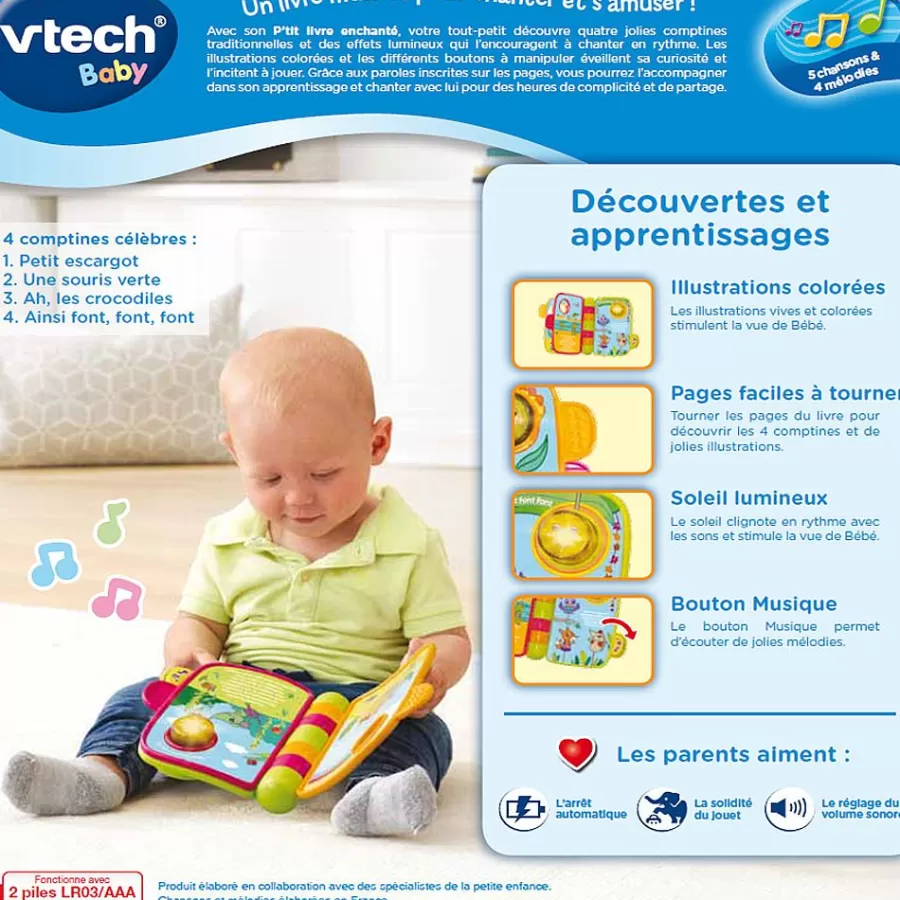 Livres Pour Bebe-VTech Baby P'Tit Livre Enchante - Mes Premieres Comptines