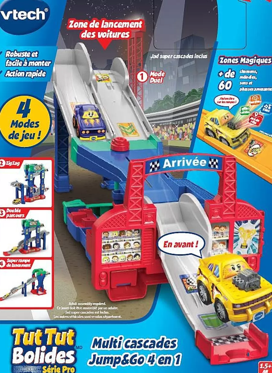 Voitures Jouets Garages Et Circuits-Tut Tut Bolides Serie Pro - Multi Cascades Jump & Go 4 En 1