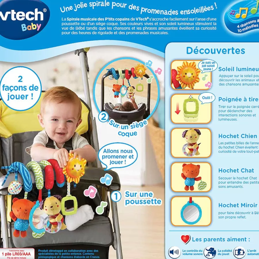 Jouets Pour Siege Auto Et Poussette-VTech Baby Spirale Musicale Des P'Tits Copains - Hochet