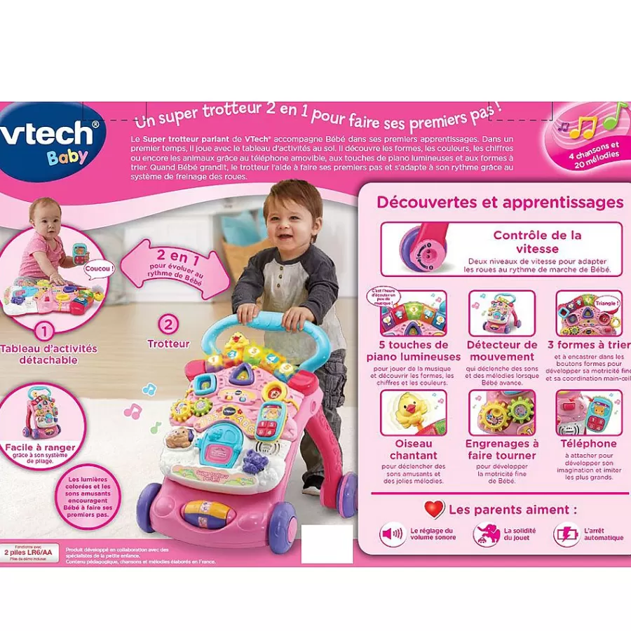 Porteurs, Trotteurs-VTech Baby Super Trotteur Parlant 2 En 1 Rose