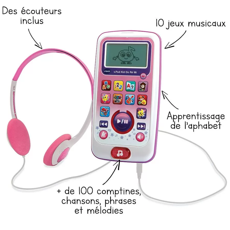 Ordinateurs, Tablettes Et Consoles-VTech V.Pod Kid Do, Re, Mi Rose - Baladeur Pour Enfant